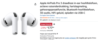 Apple AirPods Pro 3 Draadloze oortjes, voor €177,94 met Amazon prime