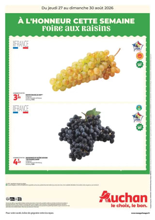 Raisin blanc Italia (origine Italie) pour 1,19€ chez Auchan