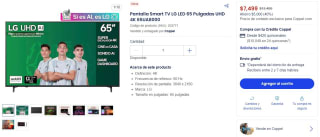 Smart TV LG 65" 4K UHD por $7,499 | Coppel