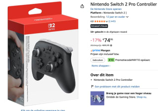 Nintendo Switch 2 Pro Controller voor €64,95 dmv code bij Amazon