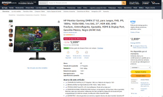 Monitor Gaming HP OMEN 27" FHD 180Hz por $2,899 | Oferta Amazon