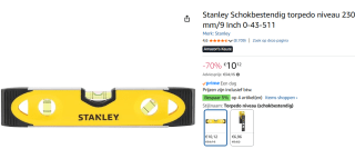 Stanley Schokbestendige torpedo waterpas voor €10,12 bij Amazon