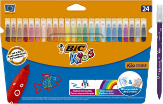 BIC Kids Felt Tip Pens, Kid Colour with Medium Blocked Tip, 24 Pack