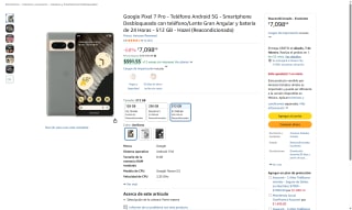 Google Pixel 7 Pro 512GB Reacondicionado por $7,099 | Amazon