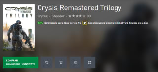 Crysis Remastered Trilogy por $220 | Oferta Xbox Store