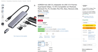 UGREEN Hub USB 3.0 4 puertos (15cm) por $203 en Amazon
