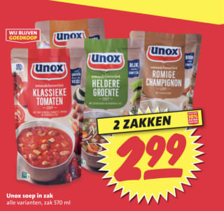 2 zakken Unox soep voor €2,99