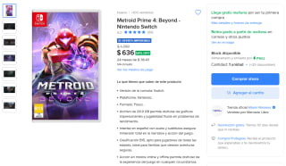 Metroid Prime 4: Above & Beyond para Nintendo Switch por $573 en Mercado Libre