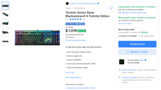 Razer BlackWidow V4 X Fortnite Edition por $1,019 en Mercado Libre
