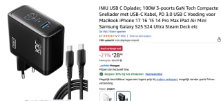 INIU USB C Oplader, 100W 3-poorts voor €19,92 bij Amazon