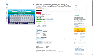Baterías Recargables Eneloop AA 12pzs por $660 | Amazon