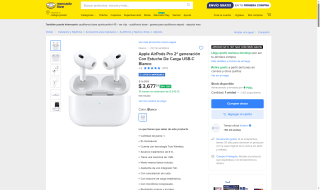 Audífonos AirPods Pro 2da Gen por $2,877 | Mercado Libre (Santander MSI)