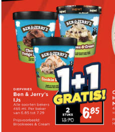 1+1 gratis op Ben & Jerry's ijs bij Vomar