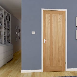 Fortia Vertical 3-panel Natural Oak veneer internal door for £25 at B&Q