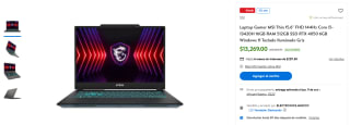 MSI Thin 15.6" 144Hz i5-13420H 512GB RTX 4050 por $11,769 | Walmart (Banamex)