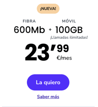 Finetwork Oferta Fibra 600Mb + Móvil 100GB + Llamadas ilimitadas por 23,99€