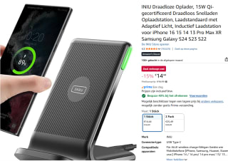 INIU Draadloze Oplader, 15W voor €8,66 bij Amazon