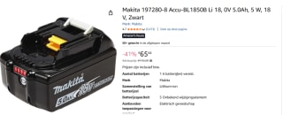 Makita accu BL1850B 5,0 Ah LED indicatie Li-ion 18V voor €65,44 bij Amazon
