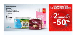 Segunda Unidad al -50% de Descuento en papel higiénico, de cocina y más en Carrefou