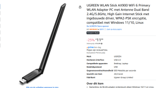 UGREEN WLAN Stick AX900 WiFi 6 voor €11,99 bij Amazon