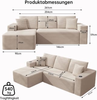 Scisola Sofa Modular sofá cama chaise longue 261 cm por 341,69€ en Amazon