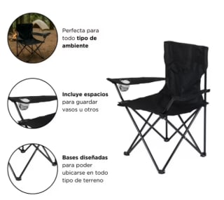 Silla Plegable Camping Villarrica Negro Marca Rutta Rebaja $9.990 MundoLider, Chile