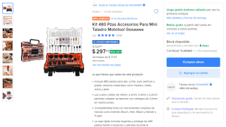 Kit 480 Pzas para Mini Taladro Mototool Goxawee por $297 en Mercado Libre