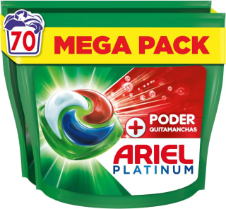 70 cápsulas Ariel PODs Platinum, Detergente Líquido + Poder Quitamanchas por 20.89€