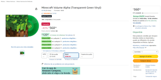 Minecraft Volume Alpha (Transparent Green Vinyl) por $360 en Amazon
