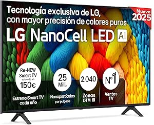 LG 55NANO80A6B TV 55", 4K NanoCell, Smart TV, LED IA, WebOS 25 por 299€