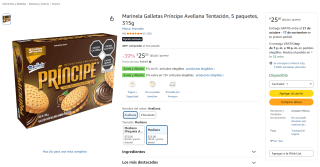 Marinela Galletas Príncipe Avellana Tentación 5 paquetes por $23 en Amazon