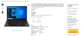 Laptop Lenovo ThinkPad X1 Carbon 14" por $8586 | Amazon Renewed