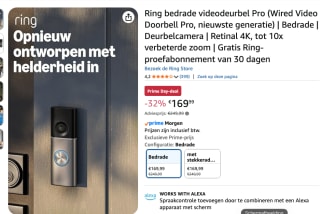 Ring bedrade videodeurbel Pro voor €169,99 met Amazon prime