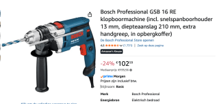 Bosch GSB 16 RE Klopboormachine in koffer - 750W voor €102,59 bij Amazon