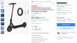 Patinete Eléctrico Honey Whale E9 Pro por $5,399 | Mercado Libre
