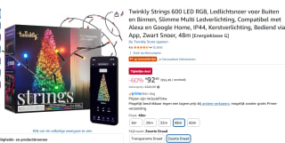 Twinkly kerstverlichting | 50.5 meter (600 leds, Wifi, Timer, RGB) voor €92,49 bij Am
