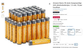 Amazon Basics 36 stuks hoogwaardige AAA-alkalinebatterijen voor €8,02 bij Amazon