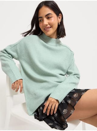 Green Funnel Neck Long, Slouchy Jumper for £4.95