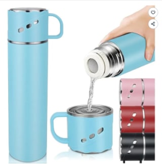 Bouteille isotherme 550ml, gourde avec mug, acier inox - Bleu GOURDE à 34,64€