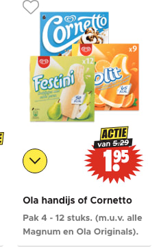 Ola handijs of Cornetto voor €1,95 bij Dirk