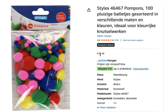 100 Pompons voor €1,49 bij Amazon