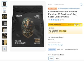 Falcon Performance 1.9kg Proteína Premium por $899 | Oferta Mercado Libre
