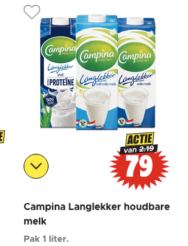 Alle Campina Langlekker houdbare melk voor €0,79 bij Dirk