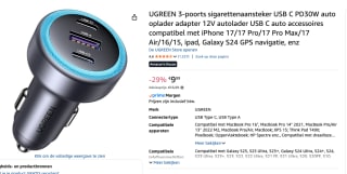 UGREEN 3-poorts sigarettenaansteker USB C PD30W auto-oplader voor €9,99 bi Amazon