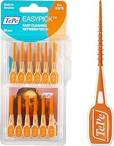 TePe EasyPick Toothpicks, Orange, ISO XS-S, 60pcs, Dental Plaque Removal Tool, effici
