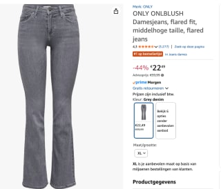 Only Damesjeans voor €22,49 bij Amazon