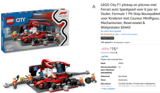 LEGO City F1 pitstop en pitcrew met Ferrari auto voor €15,24 bij Amazon