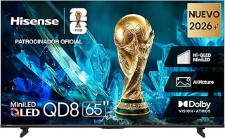 Hisense QD8S 65" Mini-LED + Hisense A4N 32" + Balón por $9,889 | Amazon