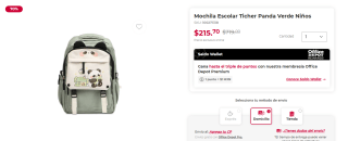 Mochila Escolar Ticher Panda Verde para Niños por $216 | Office Depot