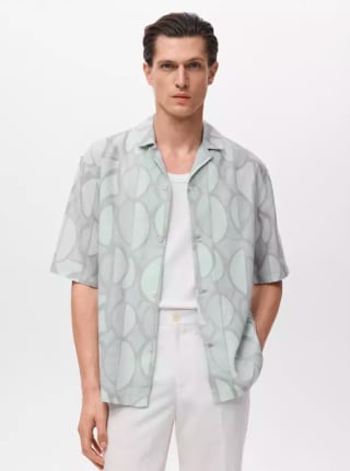 Mango Outlet Camisa Manga Corta Estampada Azul por 11,99€